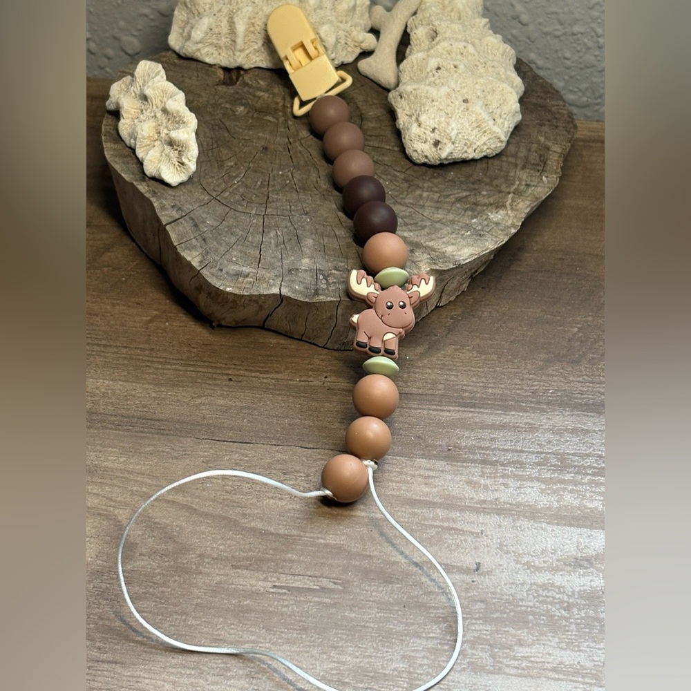 Moose Themed Brown Pacifier Clip